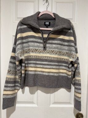 Frye Striped Half-Zip Sweater in Gray, Cream & Taupe